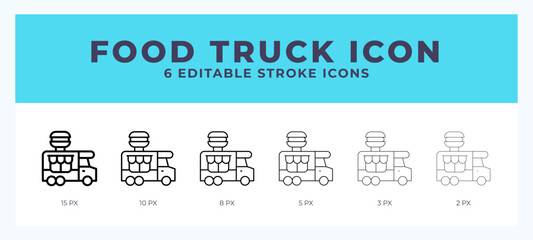 Food truck icon symbol. Logo illustration thin line. Bold line vector icons. Editable stroke