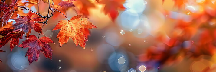Red Maple Leaves Against A Blurry Autumn Background