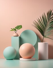 Fototapeta premium Gefühl von Ruhe und emotionalem Gleichgewicht. . Pastellfarben und Pflanzen - Dekoration