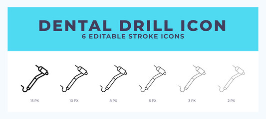 Dental drill icon. Regular line. Thin line. Bold line. Vector illustration.