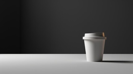 Cafe theme Coffee cup on white table with black backdrop