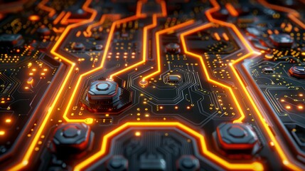 Obraz premium Circuit board close-up. Technology background. 3d illustration