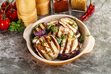 Grilled eggplant slices with cilantro