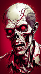 Ai generated sketch of a zombie on red color background