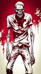 Ai generated sketch of a zombie on red color background