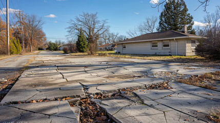 The concrete parking lot in front of the house is broken and in bad shape. It needs to be fixed and taken care of often.