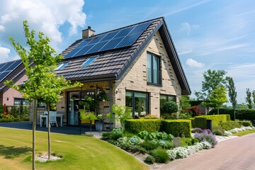 Obraz premium Green Energy House with Solar Panels