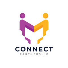 Initial letter m logo design with minimalist design concept. Connection partnership symbol.