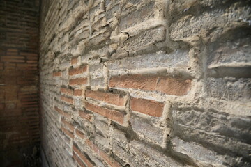 Ancient brickwork in the mausoleum of the Karakhanids from the 10th-11th centuries AD in the city of Uzgen, Kyrgyzstan