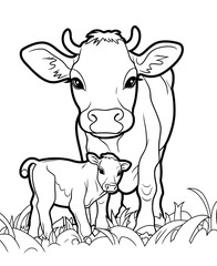Fototapeta premium Cute cow cartoon coloring page illustration vector. For kids coloring book. cute cow colouring book image cartoon