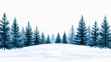 Obraz premium Snowy winter watercolor frame encircled by icy blue fir trees and glistening frost serene chilly palette watercolour illustration 