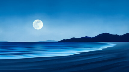 Watercolor illustration of a dreamy moonlit beach with bioluminescent waves and mystical ambiance bright watercolour 