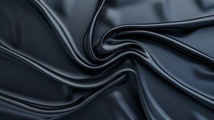 Fototapeta premium High-resolution abstract art in dark tones, smooth lines on a black background, silk texture, vertical composition, highly detailed dark black fabric, high contrast