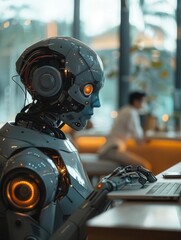 Fototapeta premium AI financial advisor discussing bankruptcy options, futuristic planning