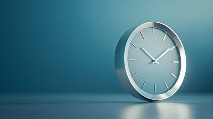 Silver Clock On Blue Background