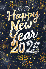 Shimmering Happy New Year 2025 with Gold Accents