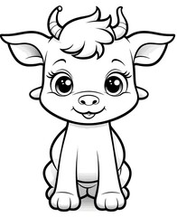 Obraz premium Cute cow cartoon coloring page illustration vector. For kids coloring book. cute cow colouring book image cartoon
