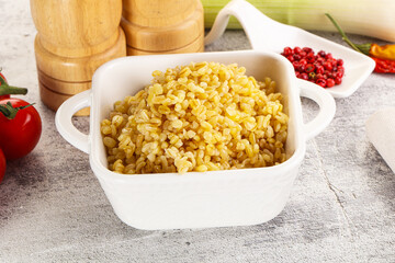 Boiled bulgur wheat in the bowl