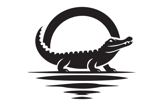 recommend clip art: vector silhouette illustration of crocodile on white background