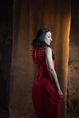 A beautiful woman in a red dress. Attractive brunette in an elegant dress,