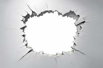 Fototapeta premium Hole breaking through white wall, cut out 