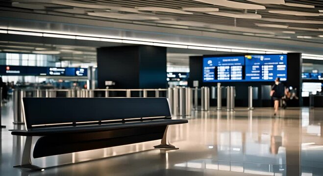  Modern airport terminal with empty signboard and waiting benches