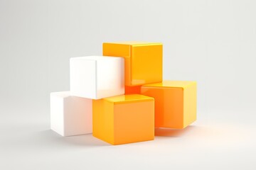 Obraz premium Concept of four 3d orange boxes isolated on white background. Rendered illustration.