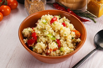 Vegan cuisine couscous with vegetables