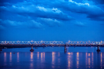 Chuong Duong Bridge in Blue light at the end of the day