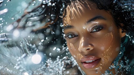 Fototapeta premium Beautiful black woman model, underwater photoshoot