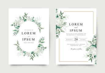 Elegant white rose flower decoration wedding invitation template