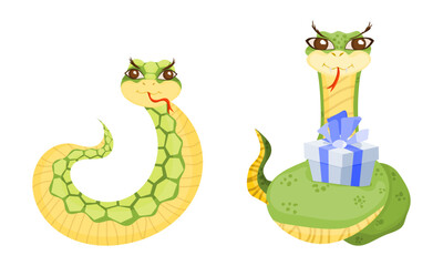selection of snakes simple style characters funny