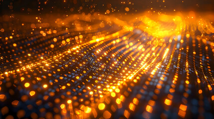 Obraz premium Glowing Golden Digital Network of Flowing Binary Code on Minimalist Background