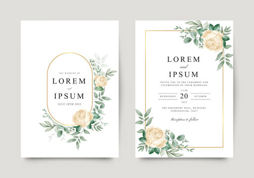 Wedding invitation template with elegant yellow roses