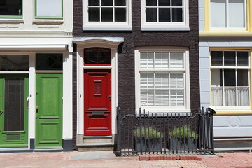 Amsterdam Kerkstraat Street View with Green and Red Doors, Netherlands
