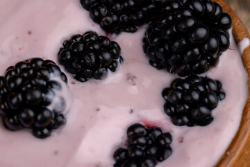 red yogurt with the berry flavor of ripe blackberries