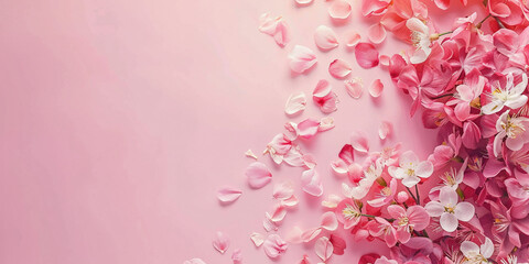 Beautiful Floral Background with copy space in pastel colors for spring projects, card making. Delicate flowers on top of flat solid backdrop