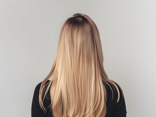 Fototapeta premium Blonde Woman with Straight Hair on White Background
