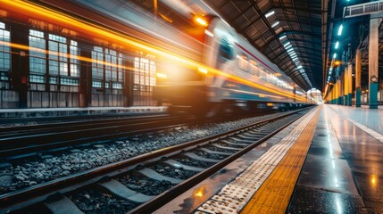 Obraz premium Freight Train Moving through Station for Commercial Transportation Use