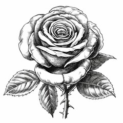 Retro hand-drawn illustration of Rose, Vintage engraved icon design, Isolated on white background