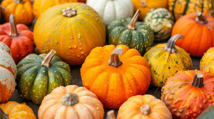 Multicolor Pumpkin Patch in fall. Organic and eco-friendly vegetable harvest