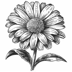 Retro hand-drawn illustration of Daisy, Vintage engraved icon design, Isolated on white background