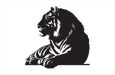 vector silhouette illustration of a tiger on white background