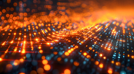 Obraz premium Striking Abstract Binary Code Design with Intersecting Luminous Turquoise and Amber Lines