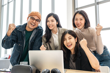 Asian business start up freelance people team analyzing statistics financial. Group Team of businesspeople man and woman Meeting Conference Discussion various topic Corporate Concept in office.
