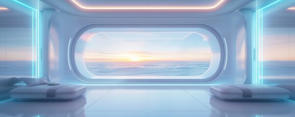 Obraz premium Holographic meditation space, virtual tranquility, futuristic wellness