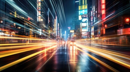 Futuristic blurred highway illuminated motion in metropolitan city