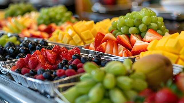 Fresh fruit on display at hotel breakfast buffet catering buffet