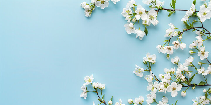 Beautiful Floral Background with copy space in pastel colors for spring projects, card making. Delicate flowers on top of flat solid backdrop