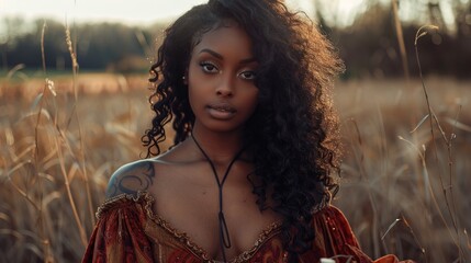 Beautiful black woman vintage costume photoshoot